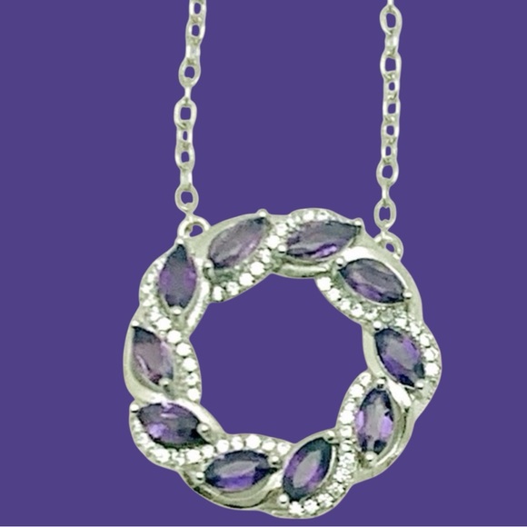 Amethyst & Sterling Silver Circle Necklace With Lobster Clasp &  2” ext - Picture 5 of 12